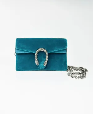 Gucci Velvet Super Mini Dionysus Shoulder Bag Pavone Cyan
