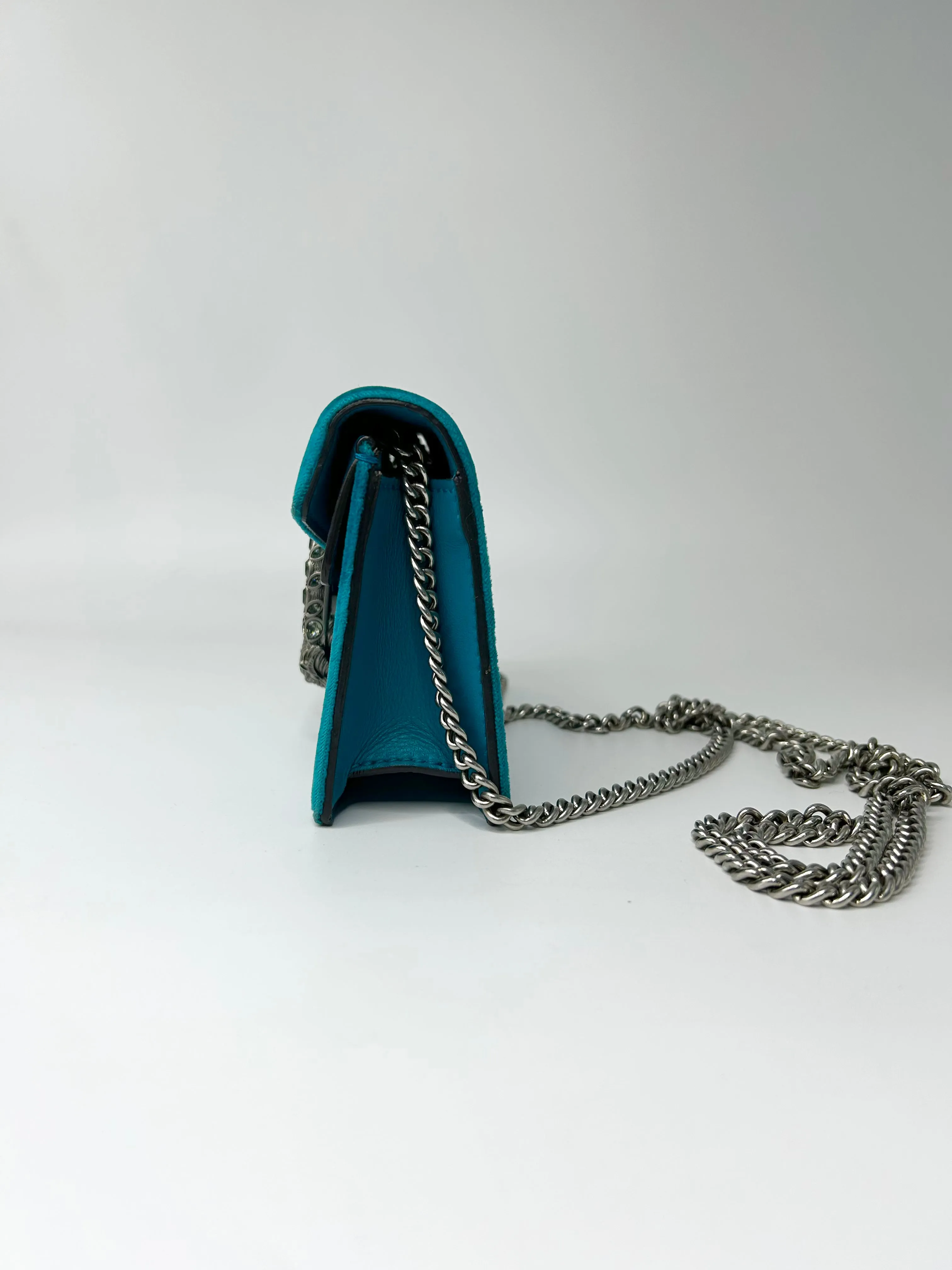 Gucci Velvet Super Mini Dionysus Shoulder Bag Pavone Cyan