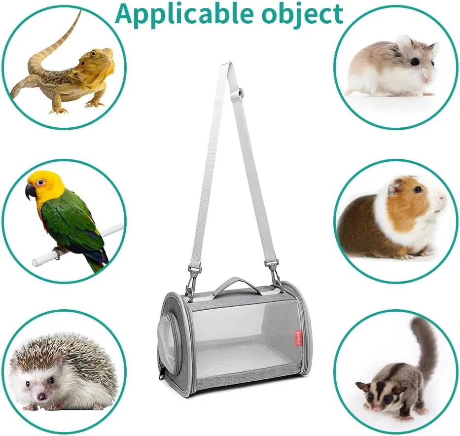Guinea Pig Carrier Travel Small Animal Carrier Bag Lizard Bird Rabbit Carrier Cage Squirrel Breathable Bag Portable Travel Hamster Small Pet Hangbag (Large, Gray)