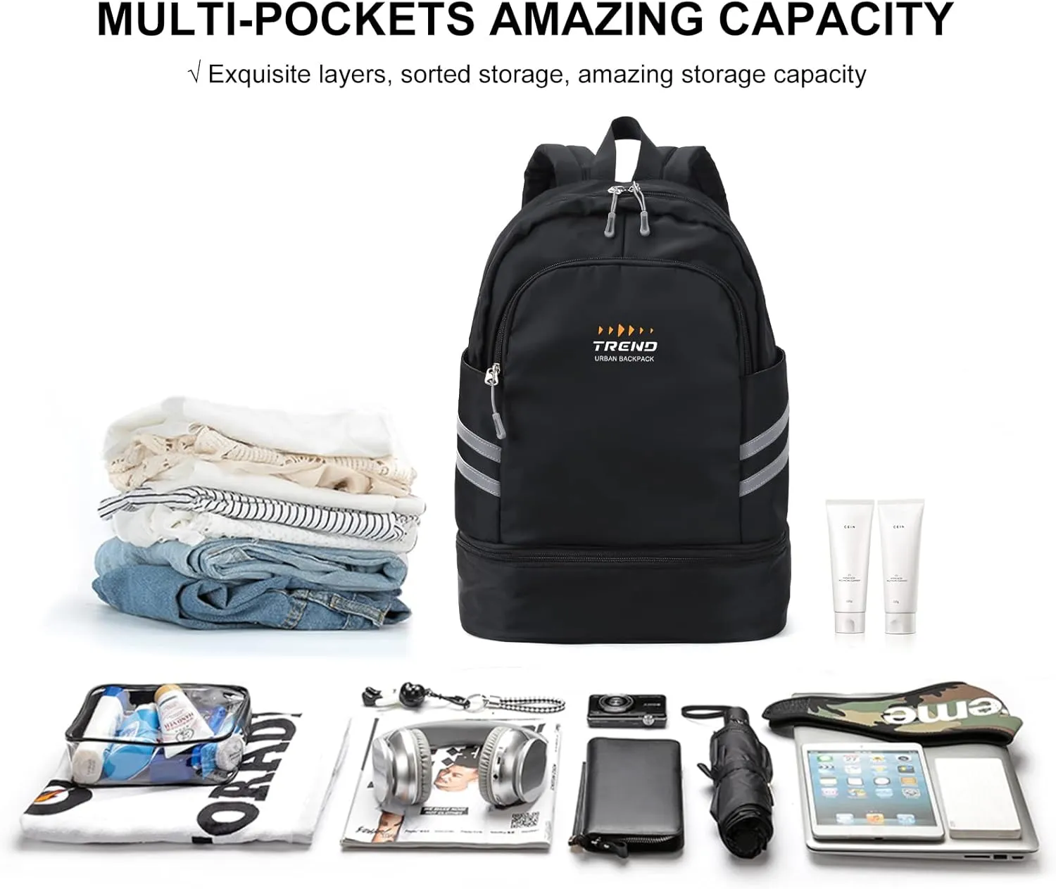 Gym Backpack for Women with Shoes Compartment & Wet Pocket,Large Travel Backpack Waterproof, Black Backpack