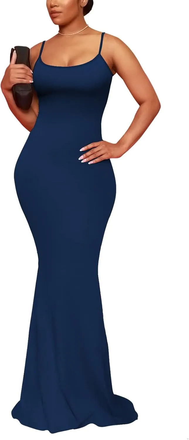 Hafailia Women's Casual Soft Lounge Long Slip Dress Sexy Sleeveless Bodycon Maxi Dresses Evening Formal Cocktail
