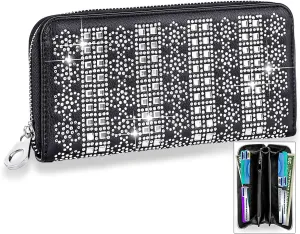 HANDBAG EXPRESS Bling Rhinestone Multi Design Accordion Wallets for Women Purse (7381-Black)