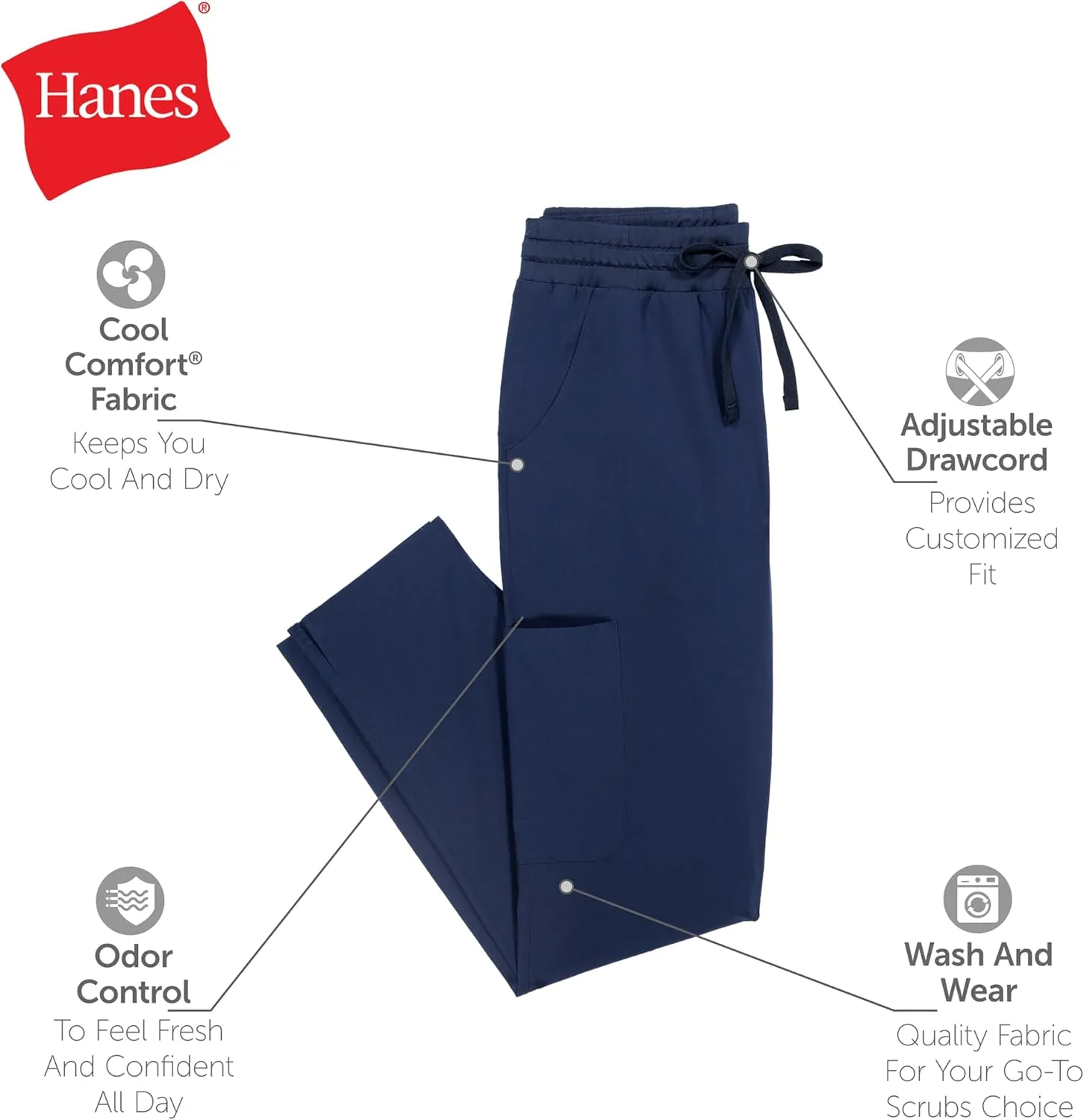 Hanes Comfort Fit Pants, Moisture-Wicking Healthcare Scrubs for Women, 3 Pockets