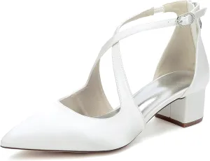 Hanfike Womens Block Low Heel Wedding Evening Shoes Strappy Formal Pumps
