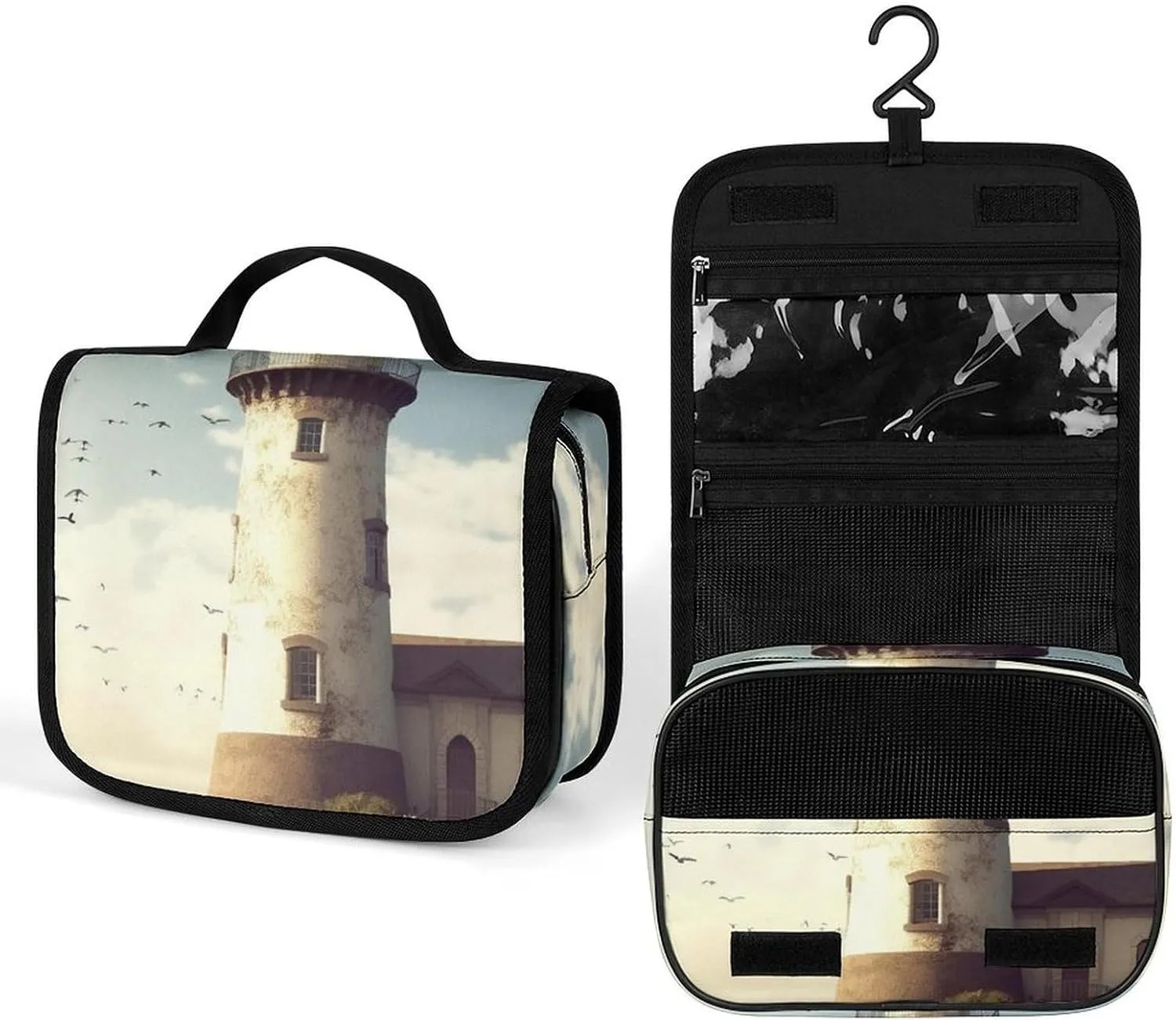Hanging Old Lighthouse Printed Toiletry Bag Travel Toiletry Bag Foldable Large-capacity Design Suitable for Travel, Fitness, Camping, Home Use, Etc.