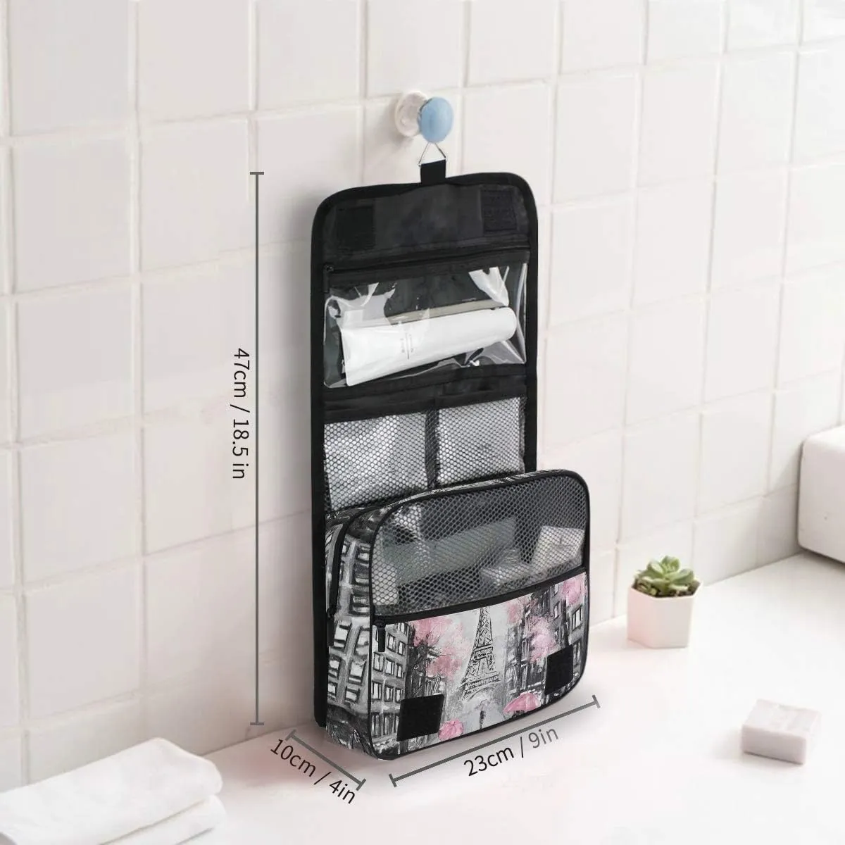 Hanging Toiletry Bag Paris Eiffel Tower Tree Art, Makeup Bag Cosmetic Bag Bathroom Travel Organizer Large for Women Girls