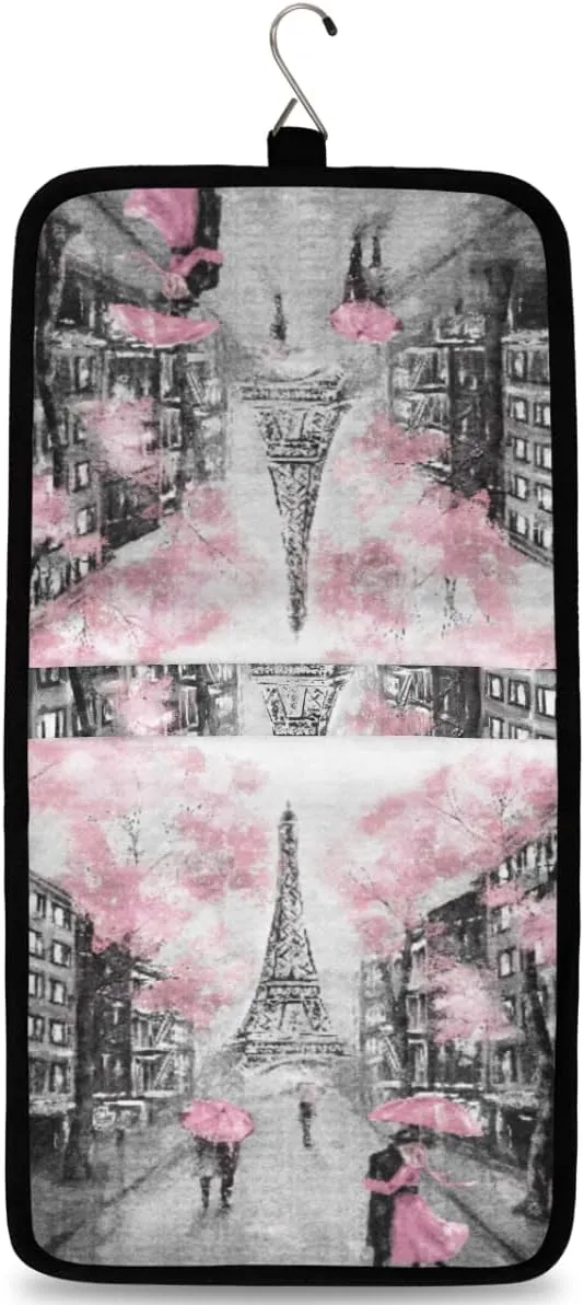 Hanging Toiletry Bag Paris Eiffel Tower Tree Art, Makeup Bag Cosmetic Bag Bathroom Travel Organizer Large for Women Girls