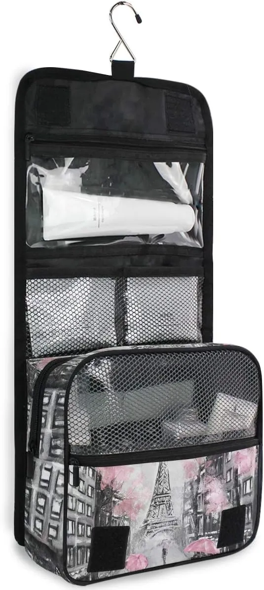Hanging Toiletry Bag Paris Eiffel Tower Tree Art, Makeup Bag Cosmetic Bag Bathroom Travel Organizer Large for Women Girls