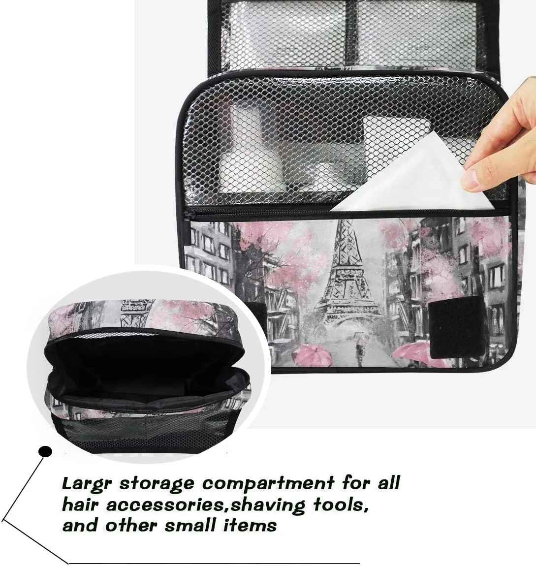 Hanging Toiletry Bag Paris Eiffel Tower Tree Art, Makeup Bag Cosmetic Bag Bathroom Travel Organizer Large for Women Girls