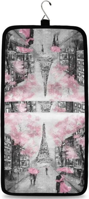 Hanging Toiletry Bag Paris Eiffel Tower Tree Art, Makeup Bag Cosmetic Bag Bathroom Travel Organizer Large for Women Girls