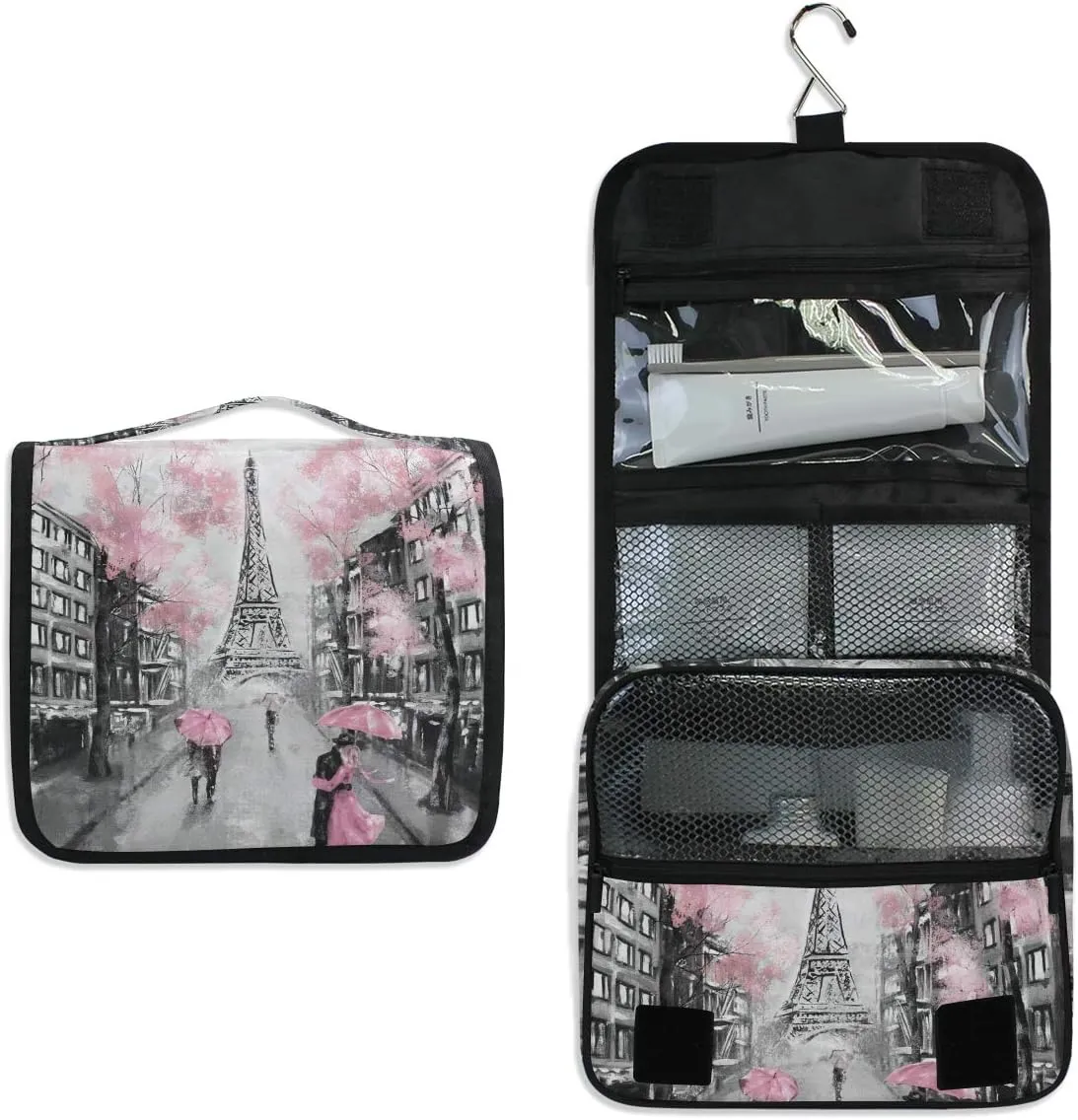 Hanging Toiletry Bag Paris Eiffel Tower Tree Art, Makeup Bag Cosmetic Bag Bathroom Travel Organizer Large for Women Girls