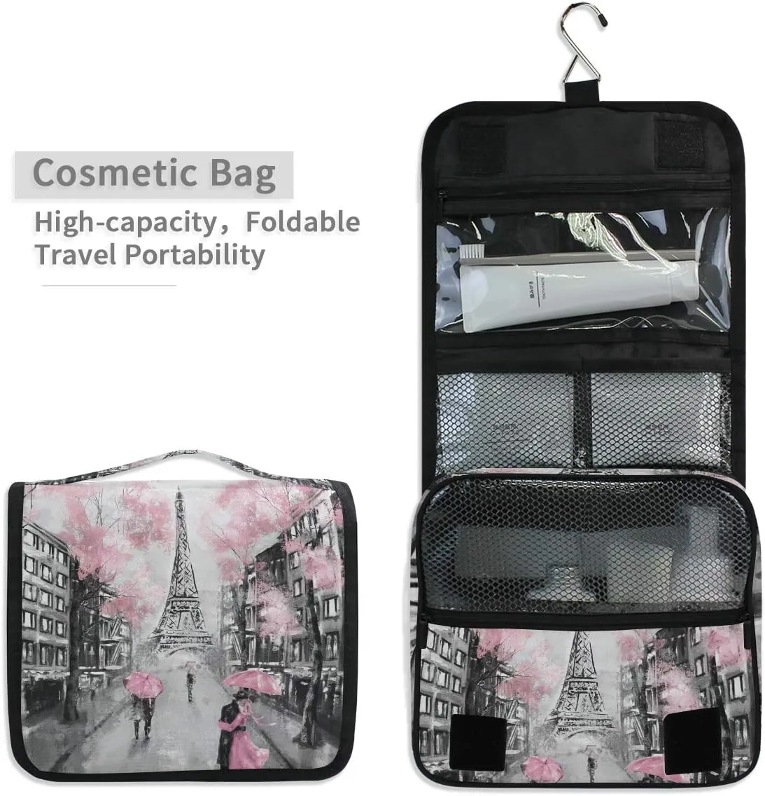 Hanging Toiletry Bag Paris Eiffel Tower Tree Art, Makeup Bag Cosmetic Bag Bathroom Travel Organizer Large for Women Girls