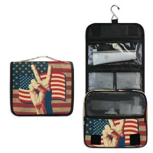 Hanging Toiletry Bag Victory Sign American USA Flag, Makeup Bag Cosmetic Bag Bathroom Travel Organizer Large for Women Girls