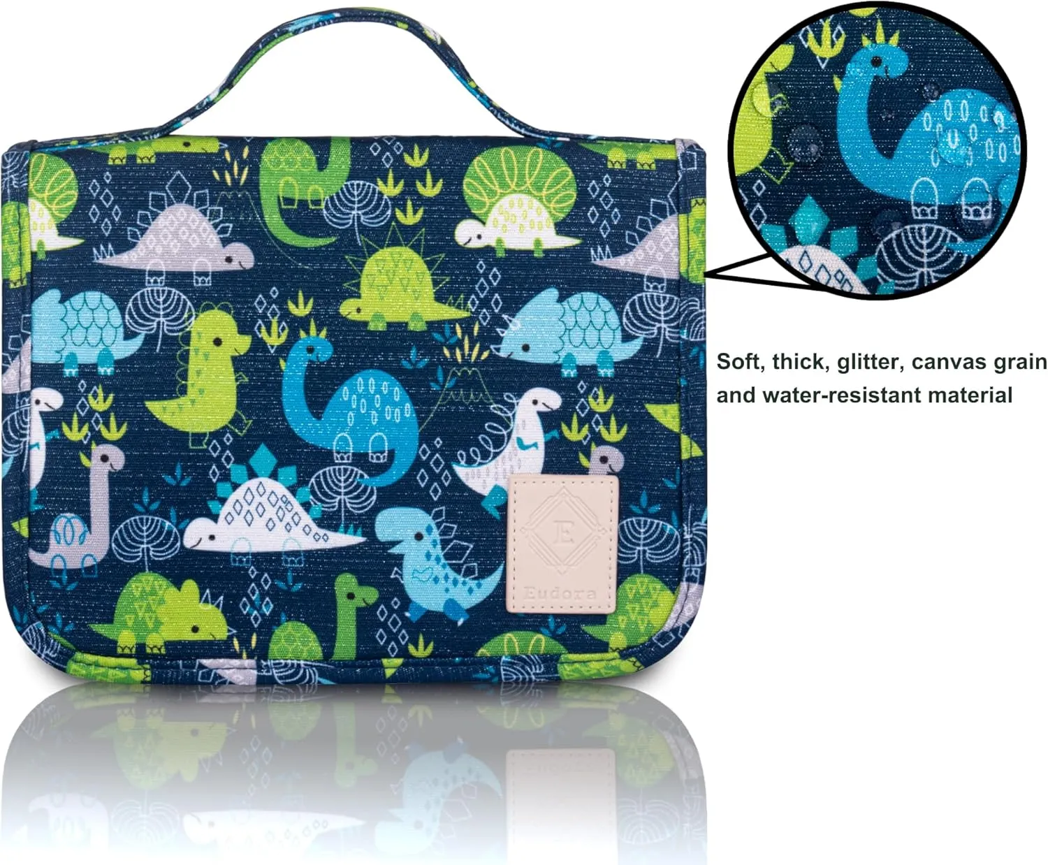 Hanging Travel Kids Toiletry Bag for Boys, Waterproof Travel Organizer, Cute Dinosaur Snake Cartoon Cosmetic Bath Bag with 360 Rotatable Hook (Blue)