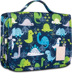 Hanging Travel Kids Toiletry Bag for Boys, Waterproof Travel Organizer, Cute Dinosaur Snake Cartoon Cosmetic Bath Bag with 360 Rotatable Hook (Blue)