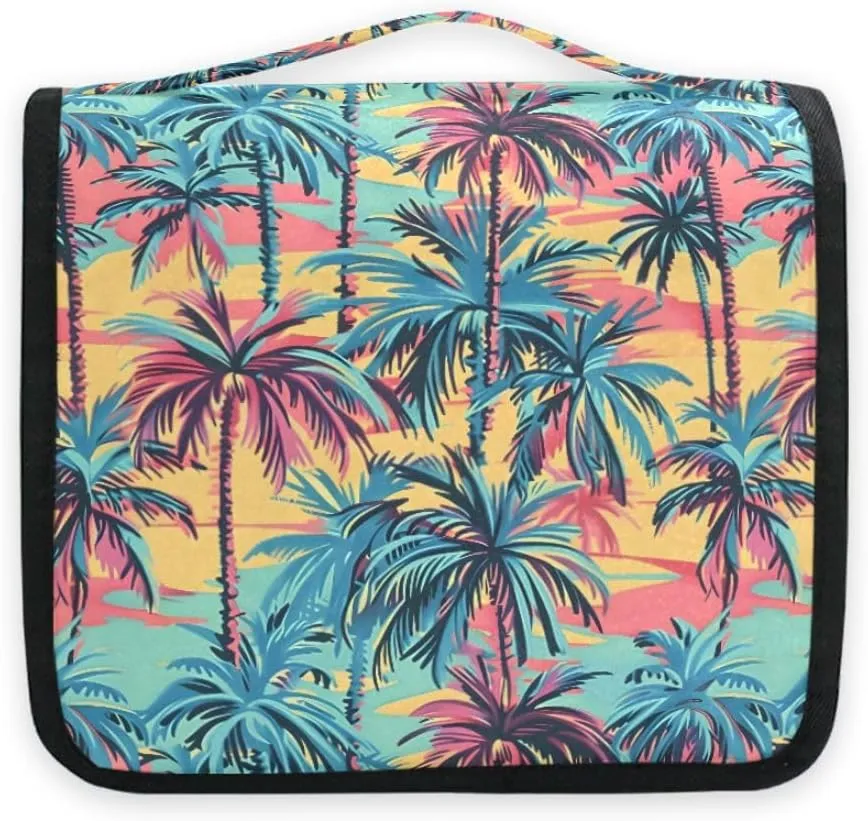 Hanging Travel Toiletry Bag Hawaiian Palm Colorful Style Kit Makeup Case Cosmetics Organizer for Men Women