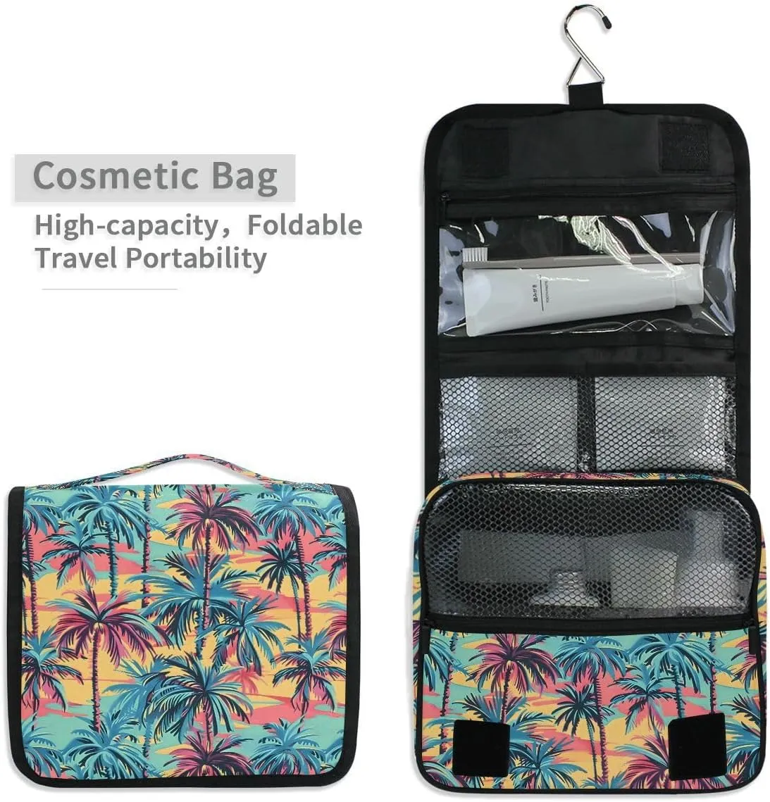 Hanging Travel Toiletry Bag Hawaiian Palm Colorful Style Kit Makeup Case Cosmetics Organizer for Men Women