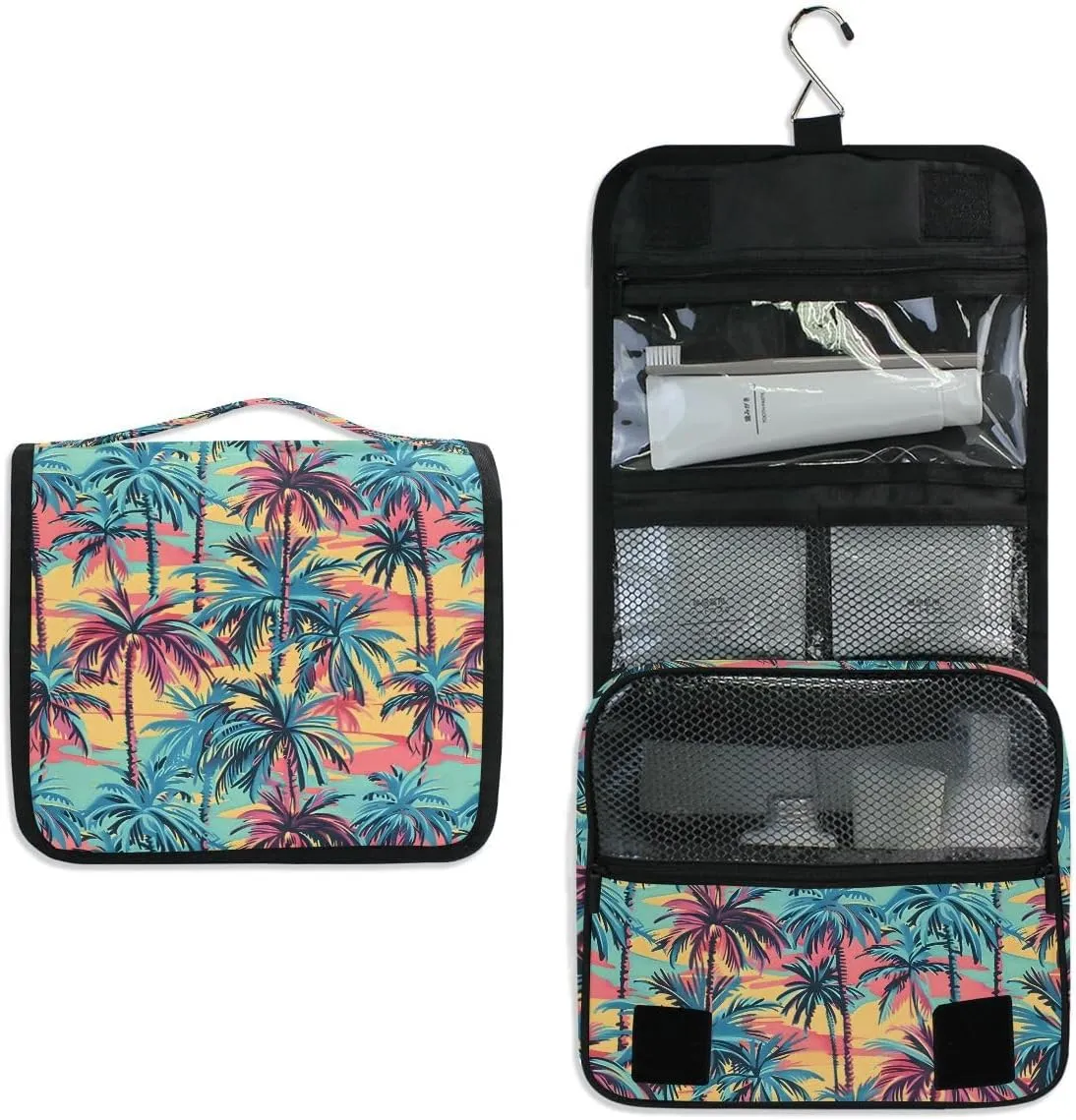 Hanging Travel Toiletry Bag Hawaiian Palm Colorful Style Kit Makeup Case Cosmetics Organizer for Men Women
