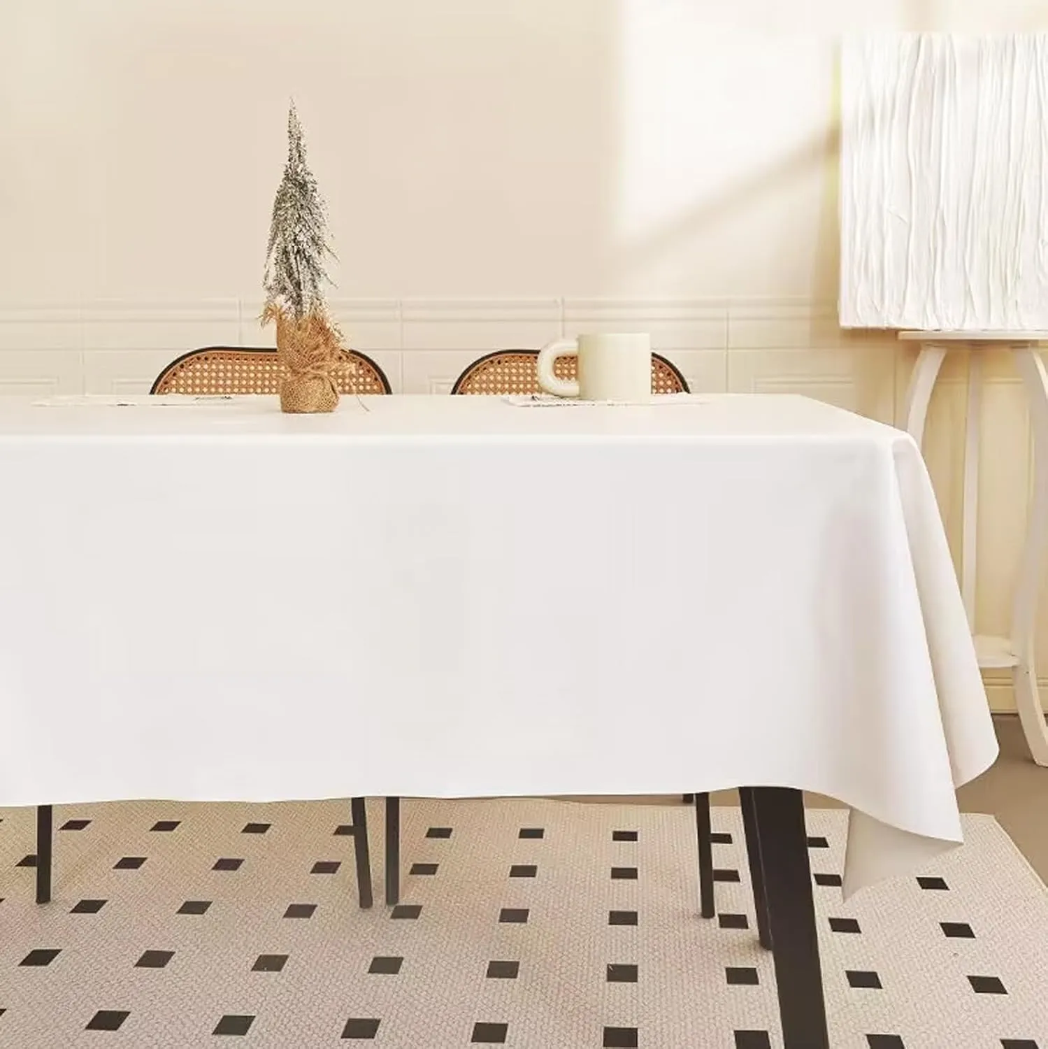 HANNE Soft Table Cloth Rectangle Table Leather Tablecloth PU Oil-Proof and Waterproof Tablecloth Faux Lambskin Tablecloth Silky Textured White Tablecloth for Rectangle Tables Daily Use (55X70 White)