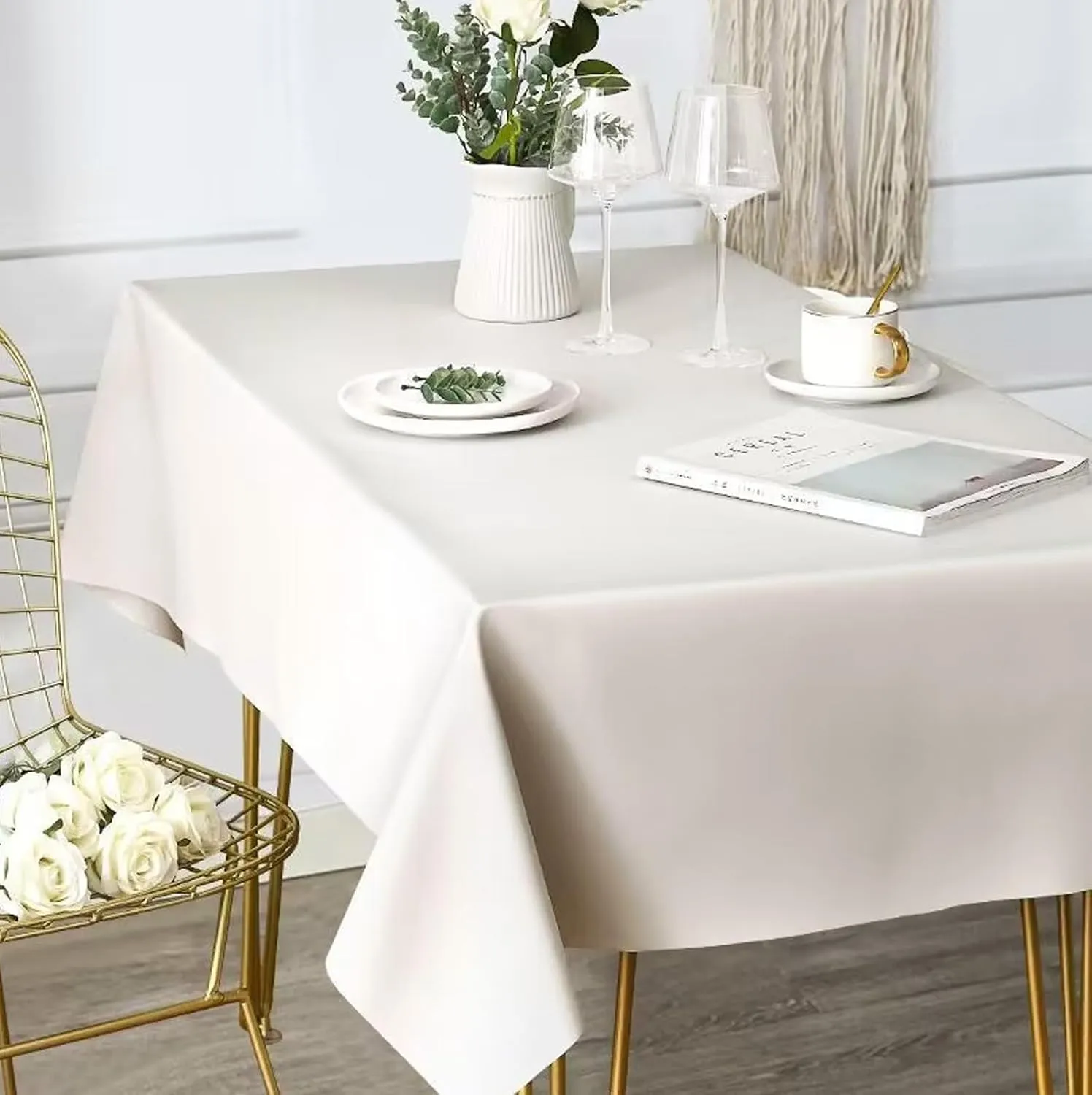 HANNE Soft Table Cloth Rectangle Table Leather Tablecloth PU Oil-Proof and Waterproof Tablecloth Faux Lambskin Tablecloth Silky Textured White Tablecloth for Rectangle Tables Daily Use (55X70 White)