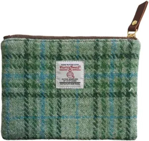 Harris Tweed Coin Purse Handmade Lipstick Bag Vintage British Portable Credit Card ID Wallet with YKK Zipper for Women men (Mint Green, Medium)