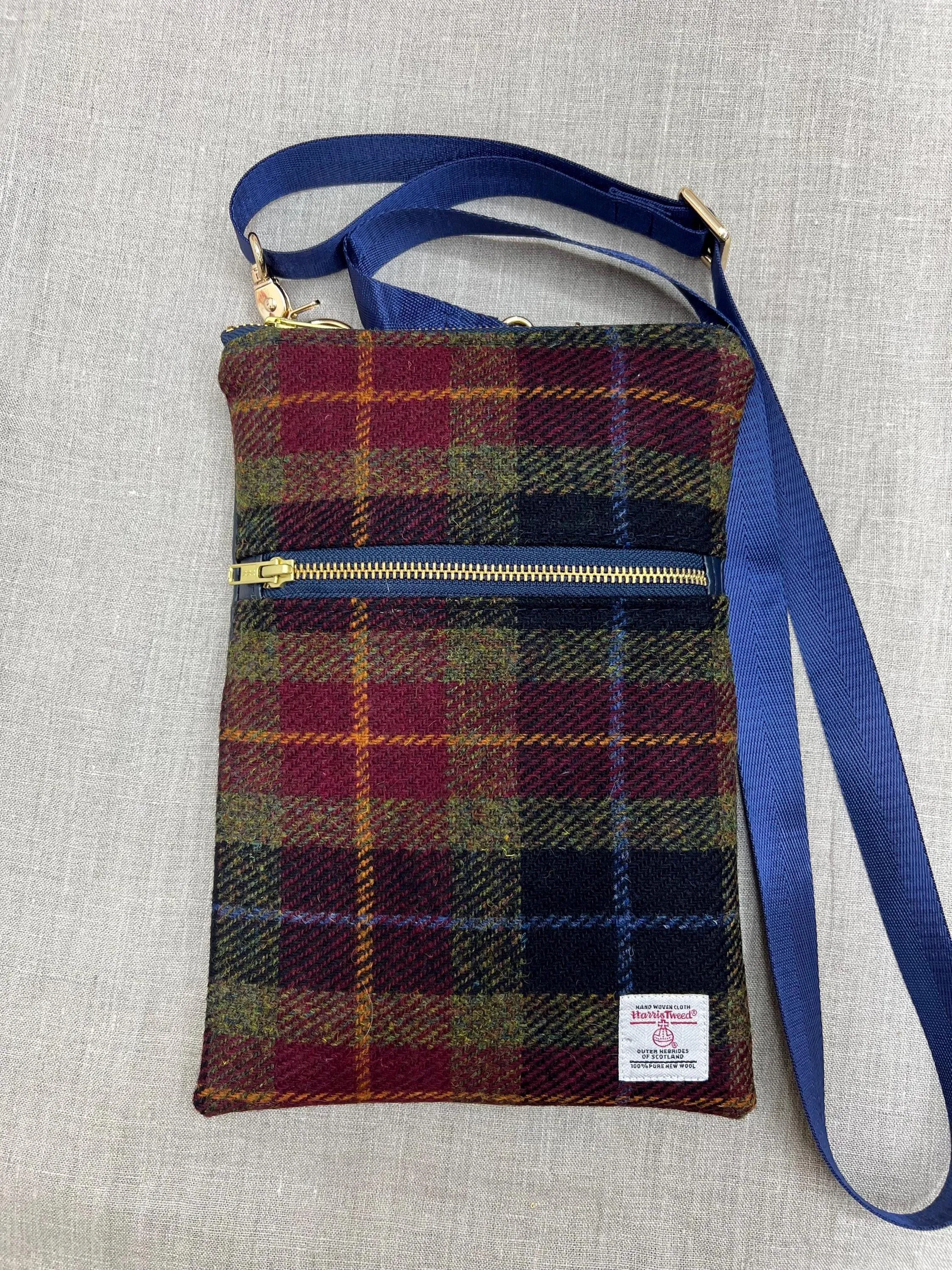 Harris Tweed Isabella Crossbody Purse Black, Burgundy, Olive Green Plaid