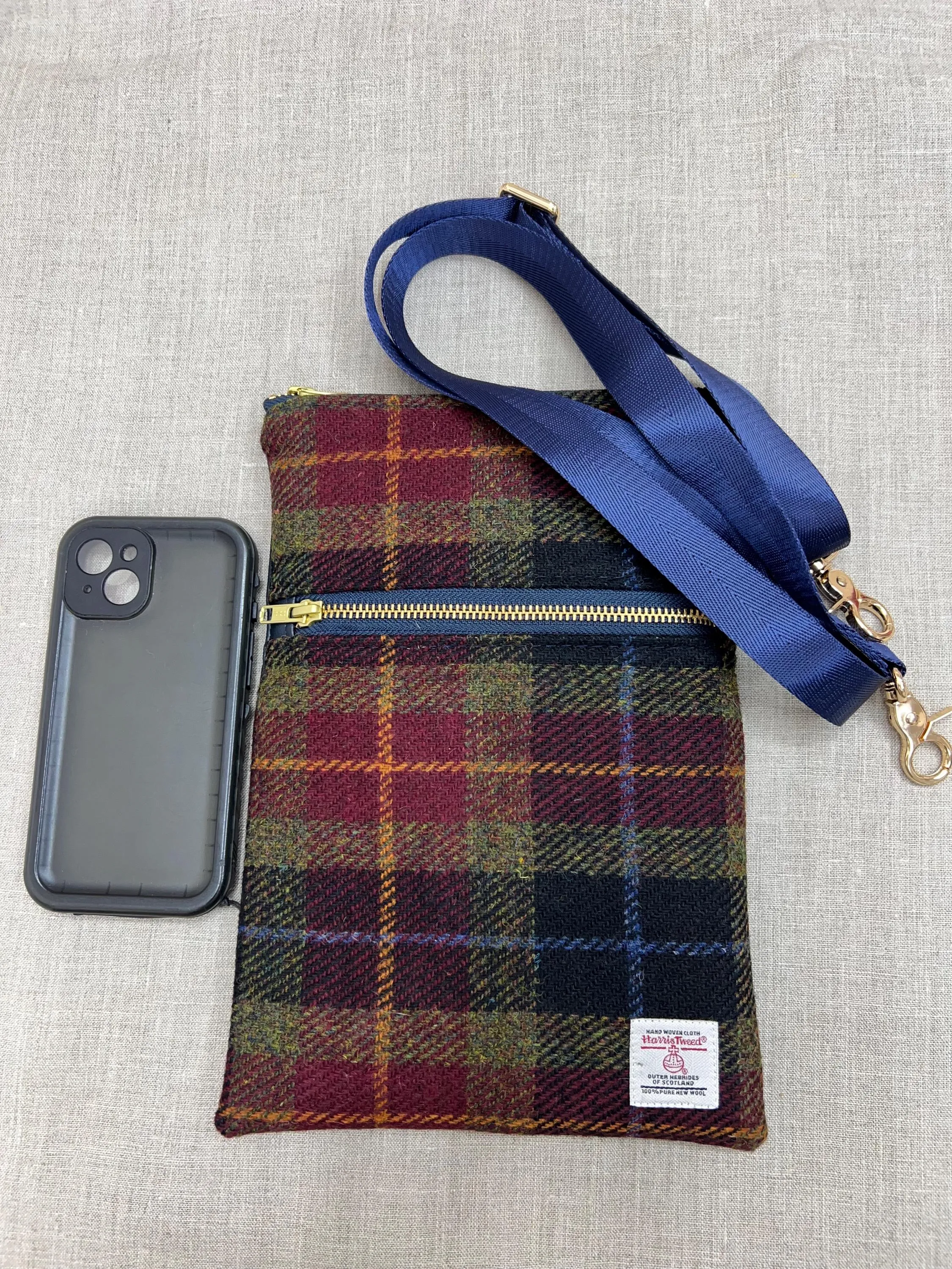 Harris Tweed Isabella Crossbody Purse Black, Burgundy, Olive Green Plaid