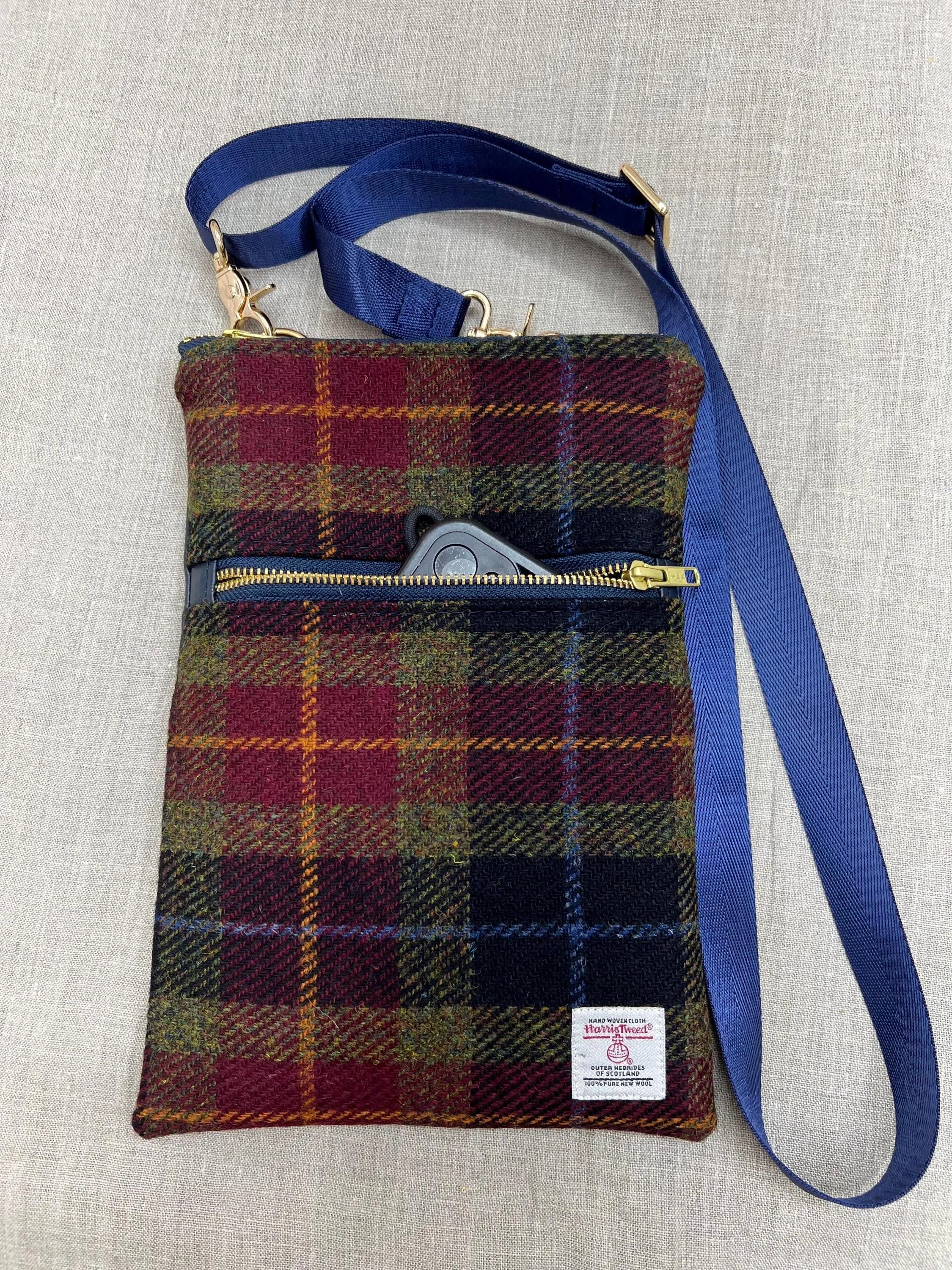 Harris Tweed Isabella Crossbody Purse Black, Burgundy, Olive Green Plaid
