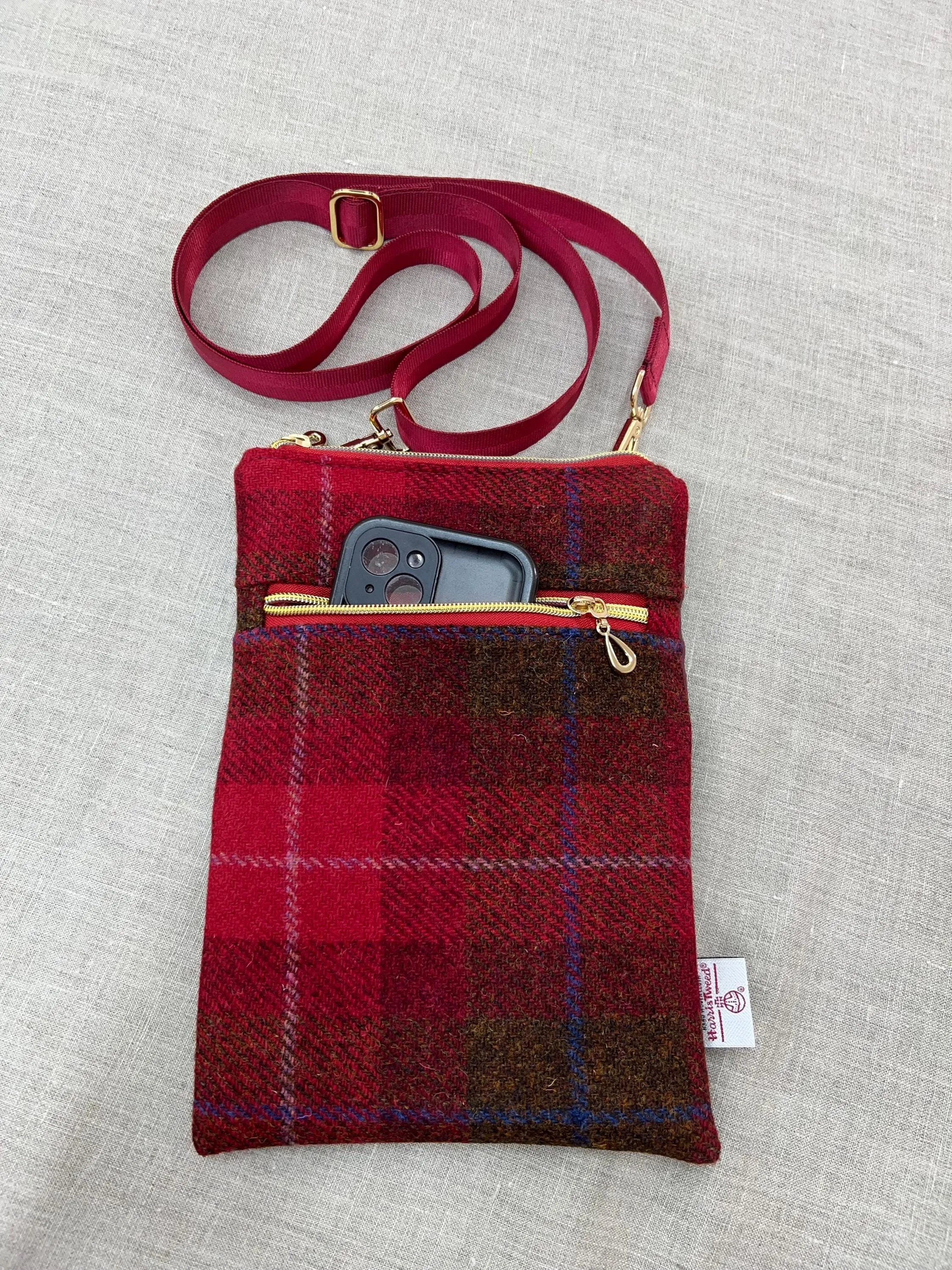 Harris Tweed Isabella Crossbody Purse Red Plaid