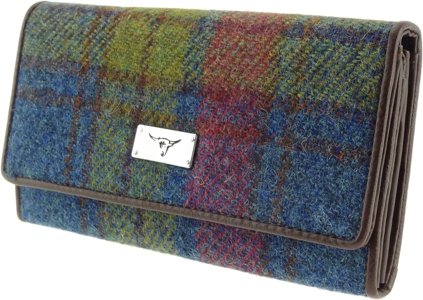 Harris Tweed Ladies Fold-Over Purse - Scottish Wool Wallet with Magnetic Closure - Elegant Women’s Travel & Card Wallet - Multi Colour Tartan