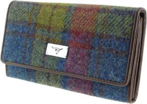 Harris Tweed Ladies Fold-Over Purse - Scottish Wool Wallet with Magnetic Closure - Elegant Women’s Travel & Card Wallet - Multi Colour Tartan