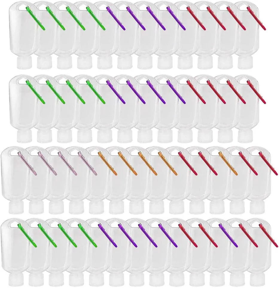 HATTIE 50Pack Travel Plastic Clear Keychain Bottles 50ml/2oz Portable Leakproof Squeeze Small Bottles With Flip Cap Refillable Empty Containers for Lotion Soap Toiletry