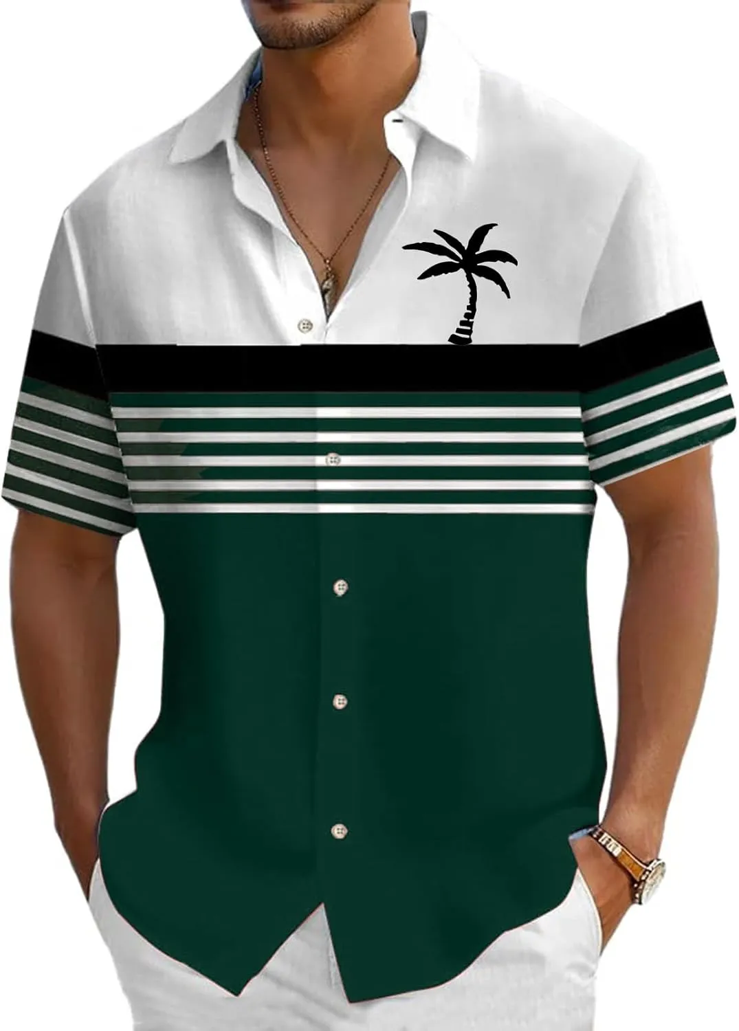 Hawaiian Shirt for Men Short Sleeve Button Down Collar Tops Tropical Coconut Tree Graphic Holiday Beach Summer Shirts