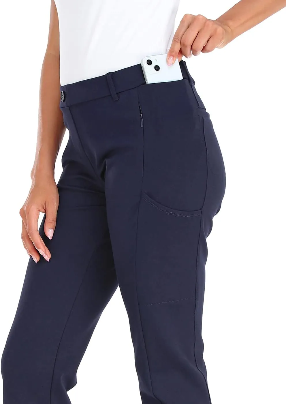 HDE Yoga Dress Pants for Women Straight Leg Pull On Pants with 8 Pockets