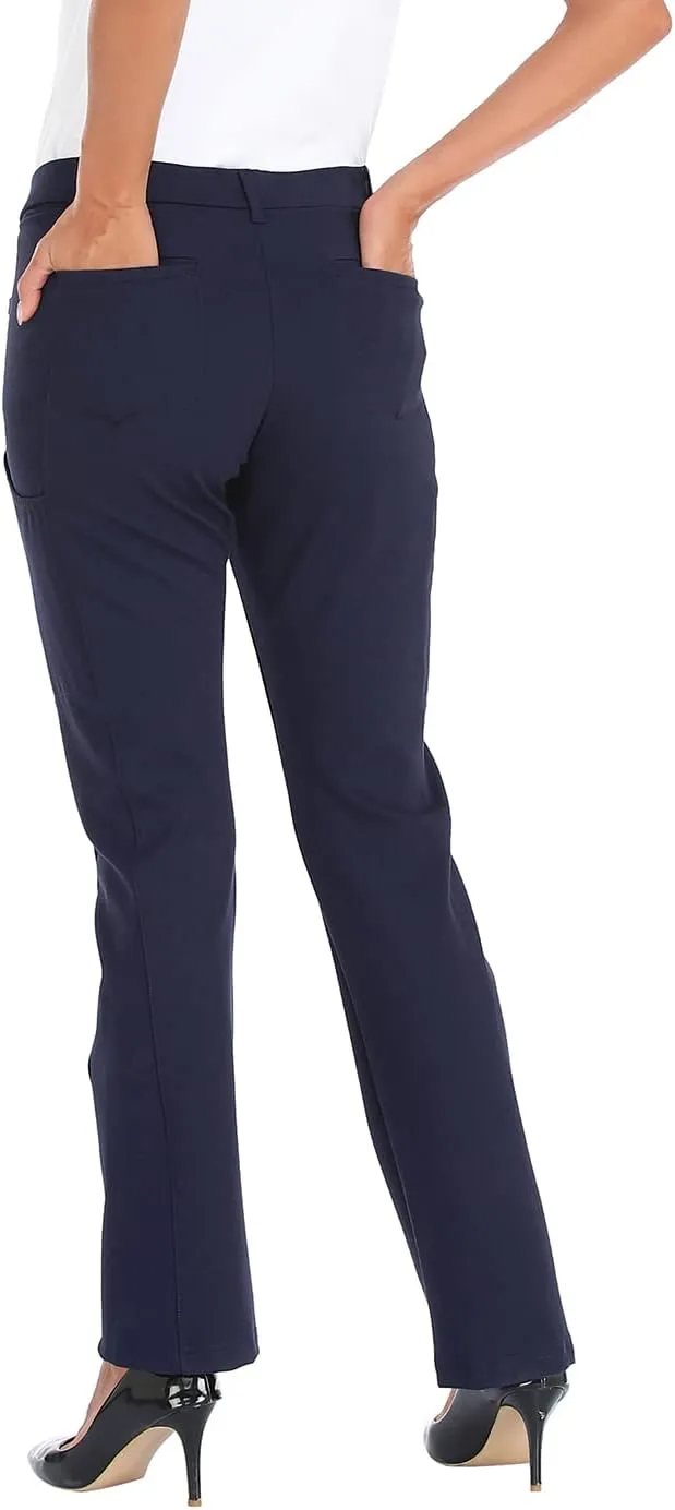 HDE Yoga Dress Pants for Women Straight Leg Pull On Pants with 8 Pockets