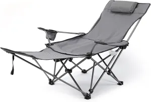 Heavy Duty Folding Oversize Padded Hard Armrest Camping Chair for Adults with Cup Bag and Storage Bag for Outdoor Sports Fishing Lawn,Gray