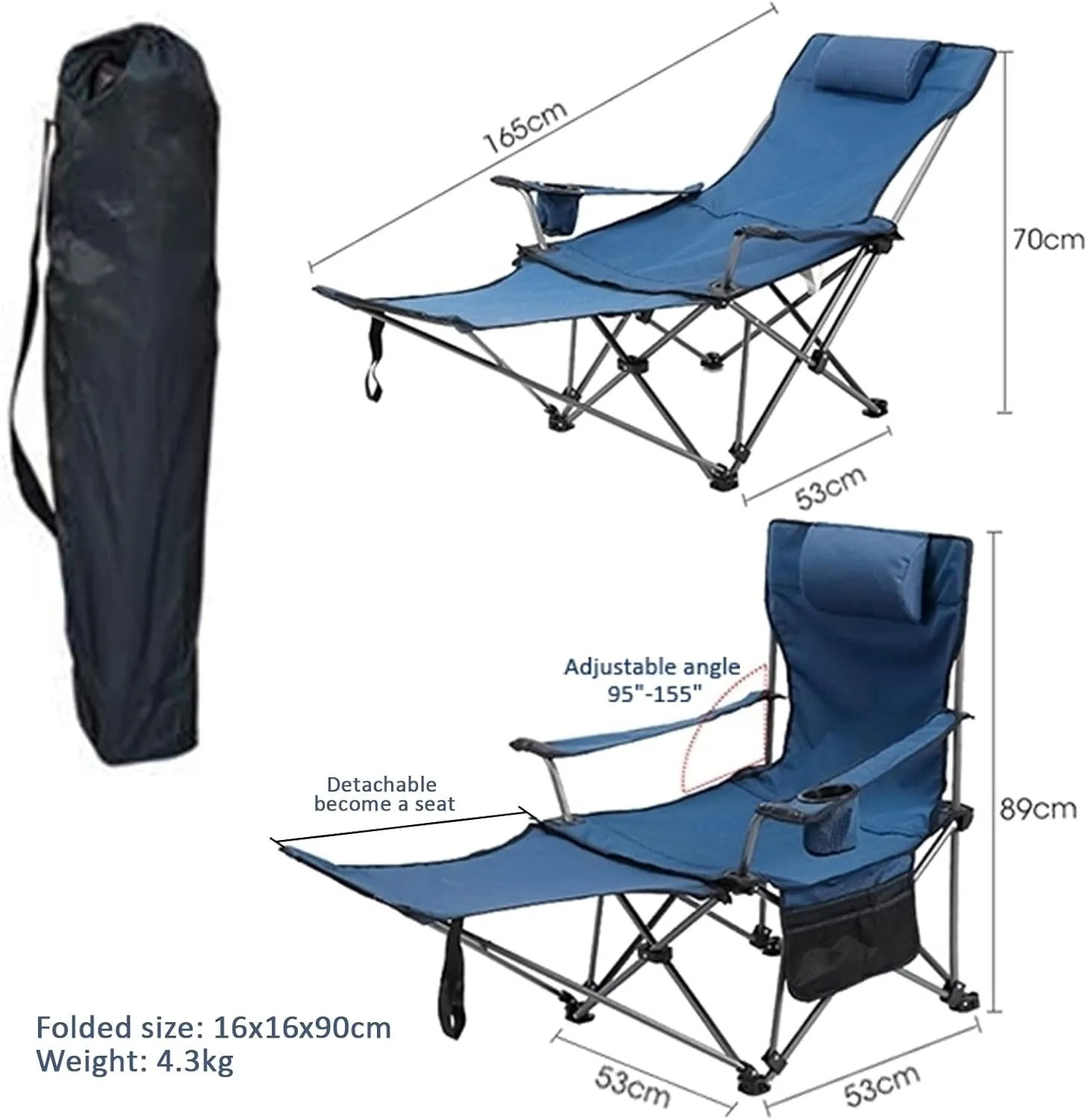 Heavy Duty Folding Oversize Padded Hard Armrest Camping Chair for Adults with Cup Bag and Storage Bag for Outdoor Sports Fishing Lawn,Gray