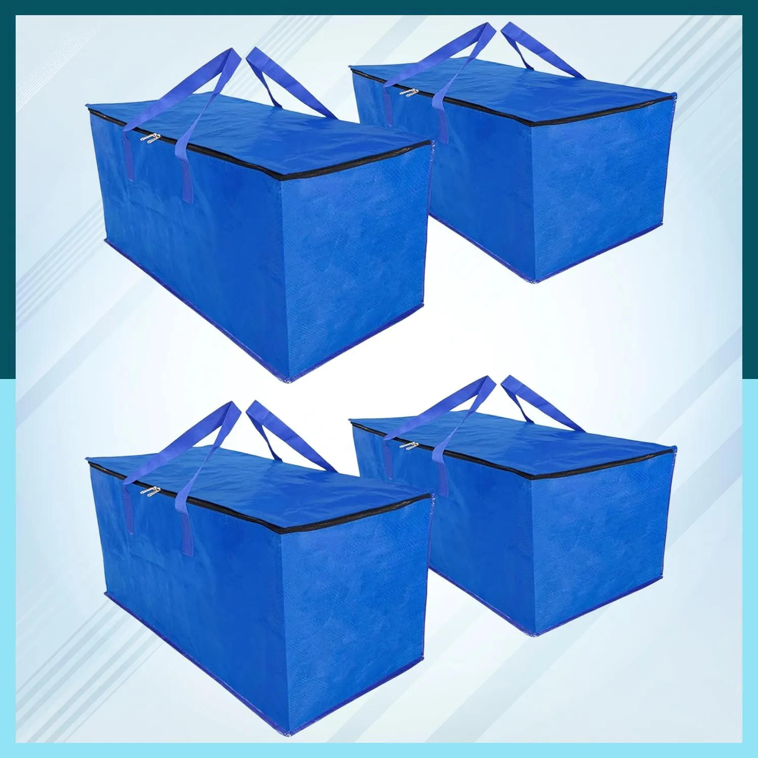 Heavy-Duty Moving Bags - Extra Large Storage Bags with Zipper and Backpack Straps – Waterproof - Durable and Foldable Storage Totes for Space Saving – Pack of 4