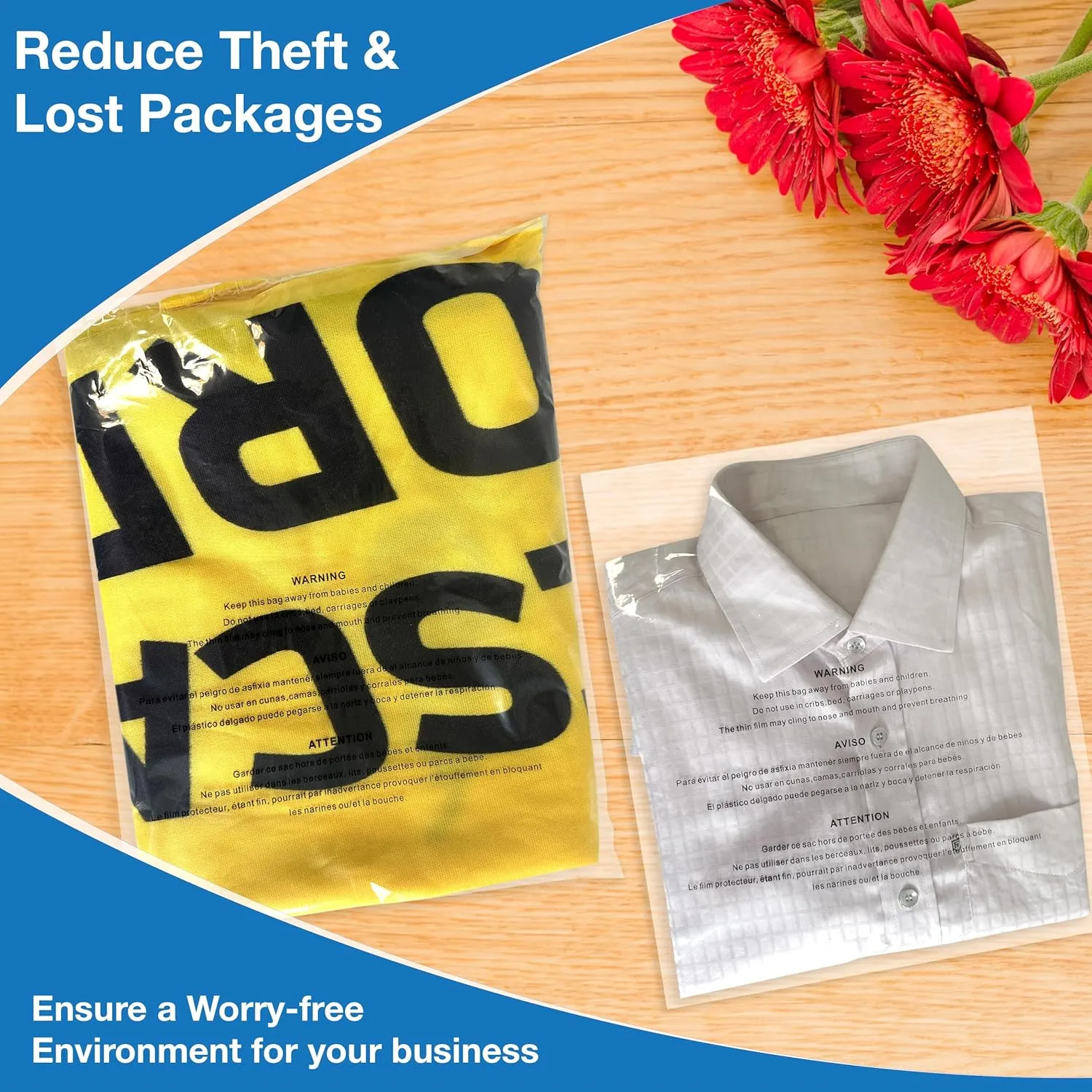 Heavy Duty Poly Bags for Shipping, 12 by 15 Mailer Bags, Suffocation Warning in 3 Languages (One Size, 100, Count)