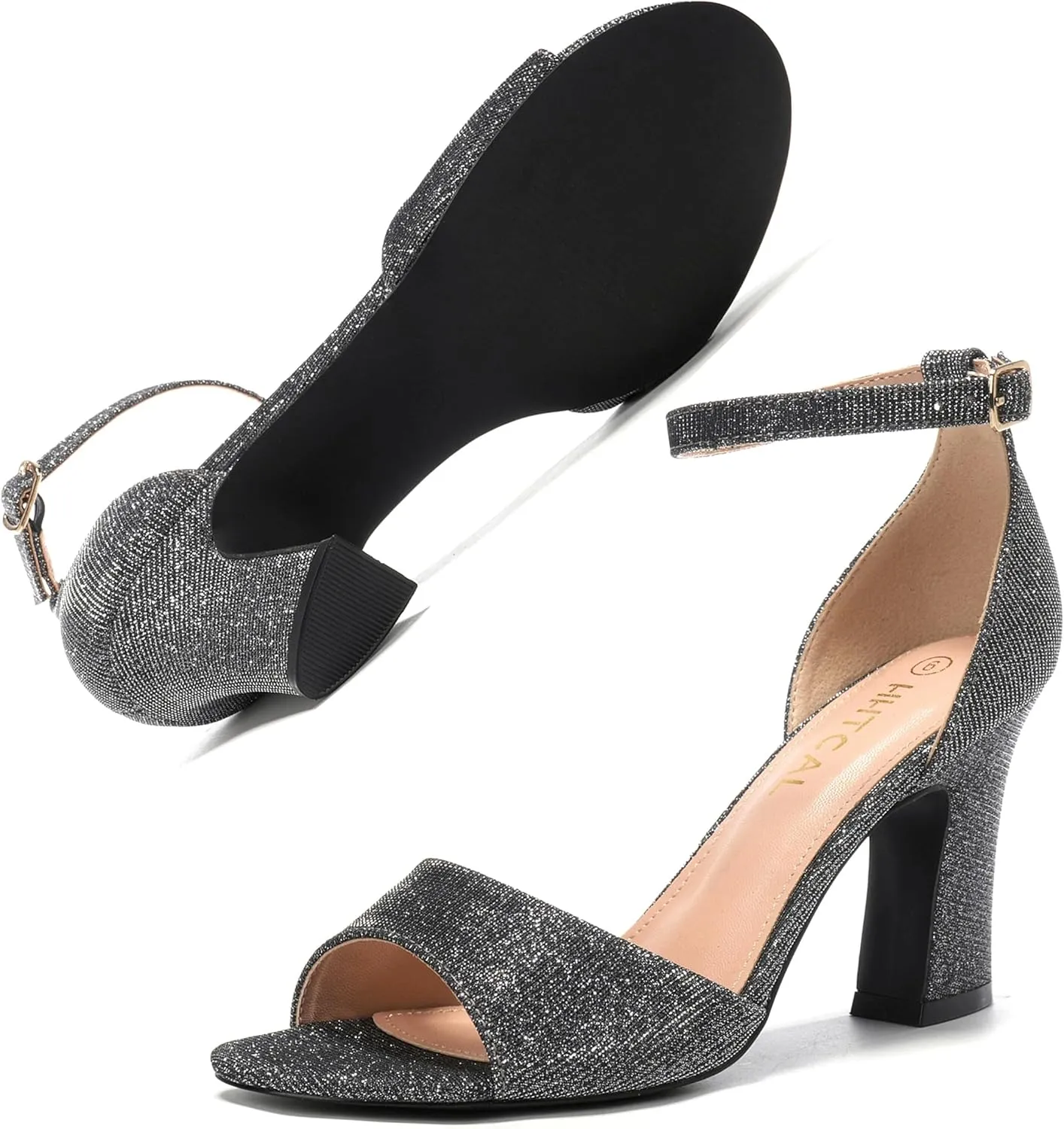 HHTCAL Block Chunky Heels for Women Peep Open Toe Ankle Strap Strappy Heeled Sandals 3 inch Party Dress Wedding Shoes Bride Bridesmaid