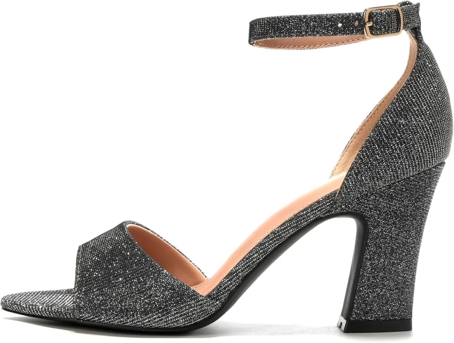 HHTCAL Block Chunky Heels for Women Peep Open Toe Ankle Strap Strappy Heeled Sandals 3 inch Party Dress Wedding Shoes Bride Bridesmaid