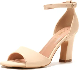 HHTCAL Block Chunky Heels for Women Peep Open Toe Ankle Strap Strappy Heeled Sandals 3 inch Party Dress Wedding Shoes Bride Bridesmaid