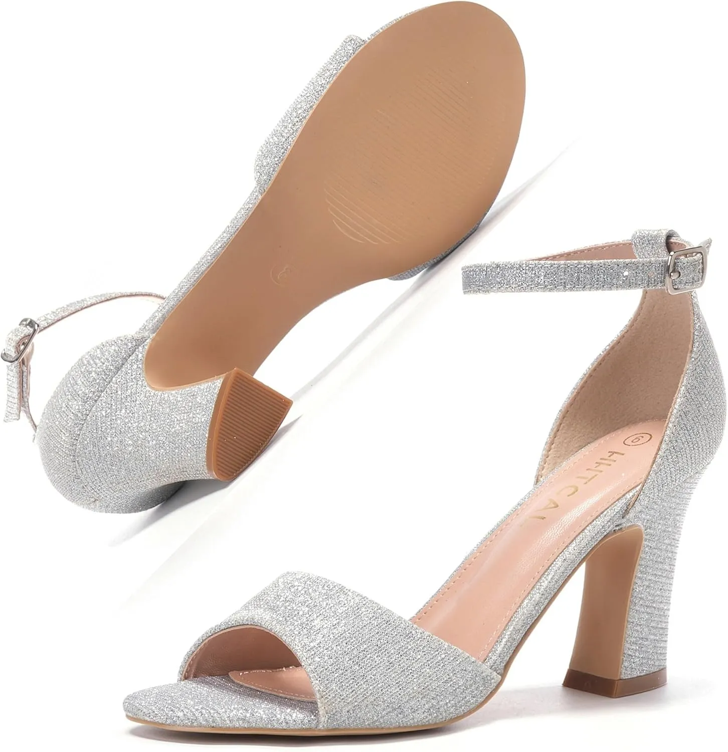HHTCAL Block Chunky Heels for Women Peep Open Toe Ankle Strap Strappy Heeled Sandals 3 inch Party Dress Wedding Shoes Bride Bridesmaid