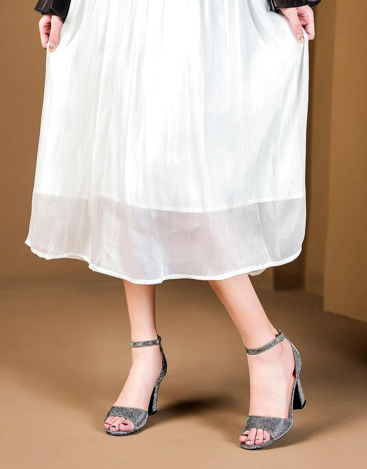 HHTCAL Block Chunky Heels for Women Peep Open Toe Ankle Strap Strappy Heeled Sandals 3 inch Party Dress Wedding Shoes Bride Bridesmaid