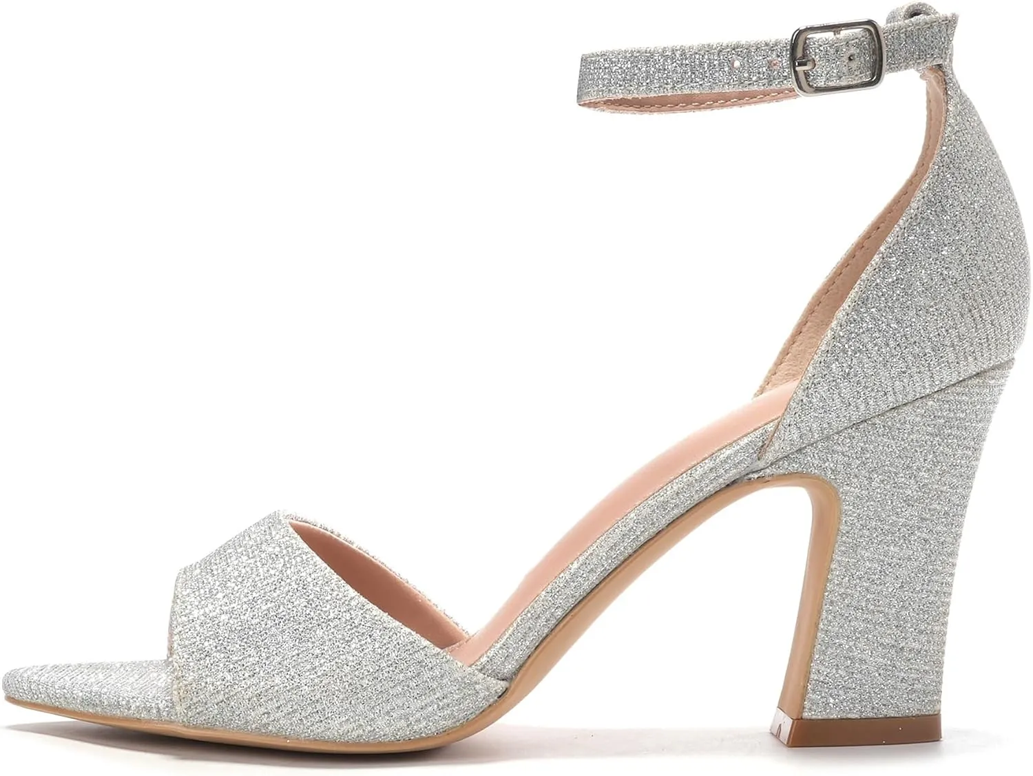 HHTCAL Block Chunky Heels for Women Peep Open Toe Ankle Strap Strappy Heeled Sandals 3 inch Party Dress Wedding Shoes Bride Bridesmaid