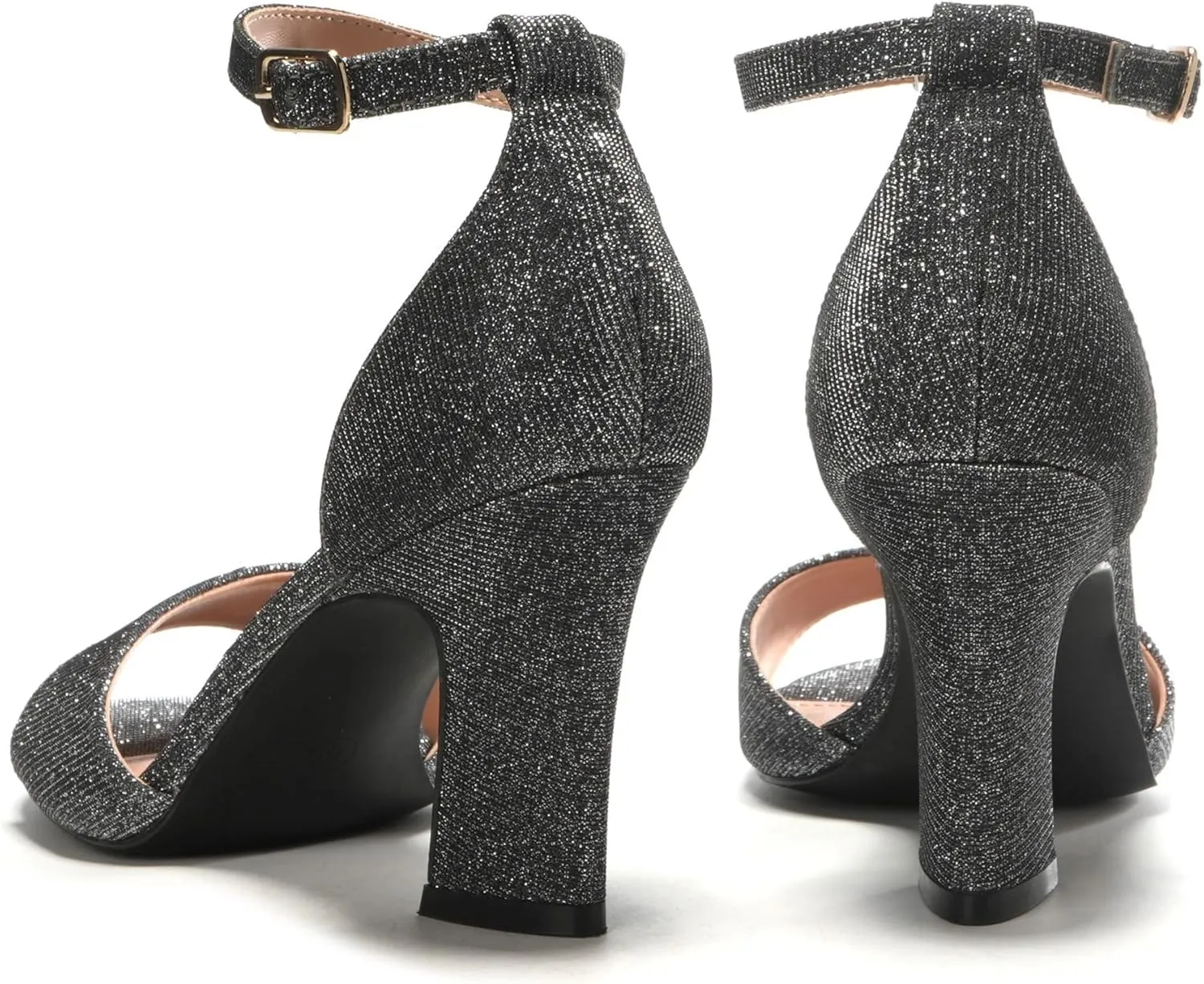 HHTCAL Block Chunky Heels for Women Peep Open Toe Ankle Strap Strappy Heeled Sandals 3 inch Party Dress Wedding Shoes Bride Bridesmaid