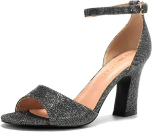 HHTCAL Block Chunky Heels for Women Peep Open Toe Ankle Strap Strappy Heeled Sandals 3 inch Party Dress Wedding Shoes Bride Bridesmaid