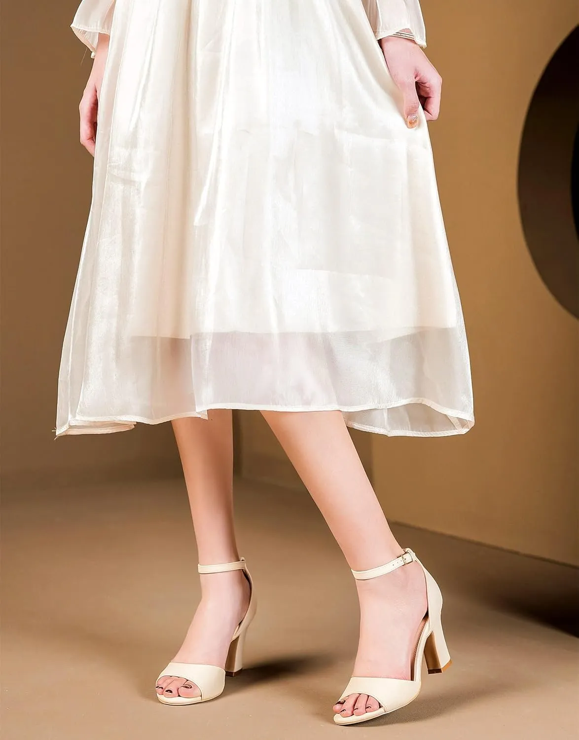HHTCAL Block Chunky Heels for Women Peep Open Toe Ankle Strap Strappy Heeled Sandals 3 inch Party Dress Wedding Shoes Bride Bridesmaid