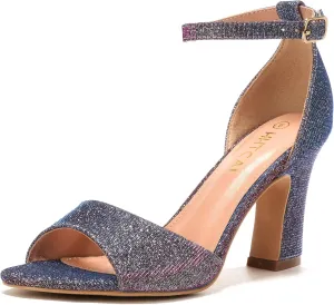 HHTCAL Block Chunky Heels for Women Peep Open Toe Ankle Strap Strappy Heeled Sandals 3 inch Party Dress Wedding Shoes Bride Bridesmaid