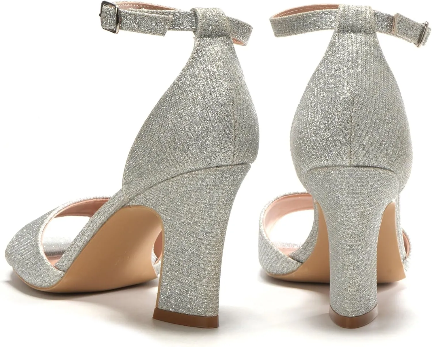 HHTCAL Block Chunky Heels for Women Peep Open Toe Ankle Strap Strappy Heeled Sandals 3 inch Party Dress Wedding Shoes Bride Bridesmaid